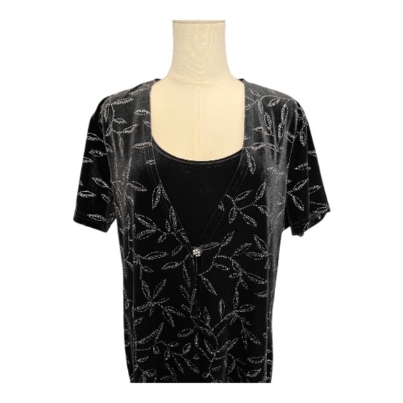 ✨ EUC KATHIE LEE COLLECTION Black Silver Metallic Velour Dress | Sz XL - Picture 2 of 12